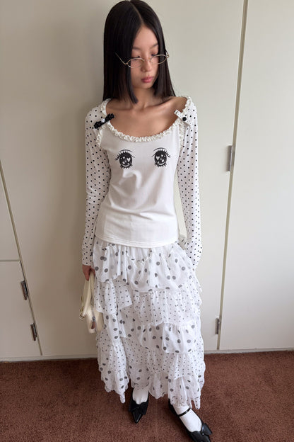 Polka Dot Eye Print Long Sleeve Top