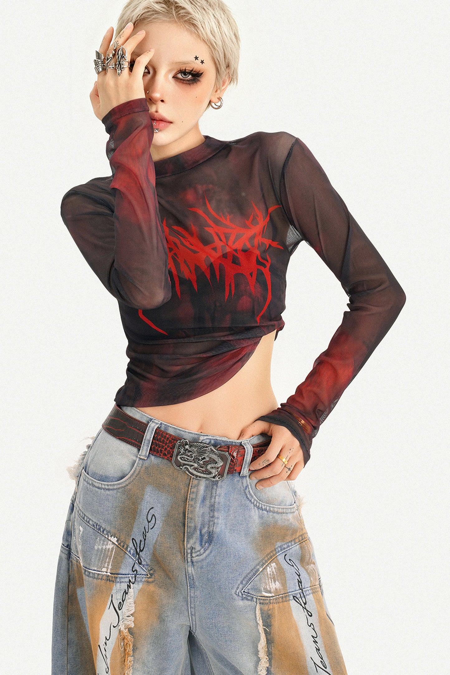 Distressed Patchwork Wide-Leg Denim Pants