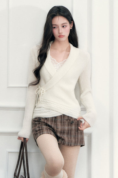 Classic Retro Plaid Woolen Straight Shorts