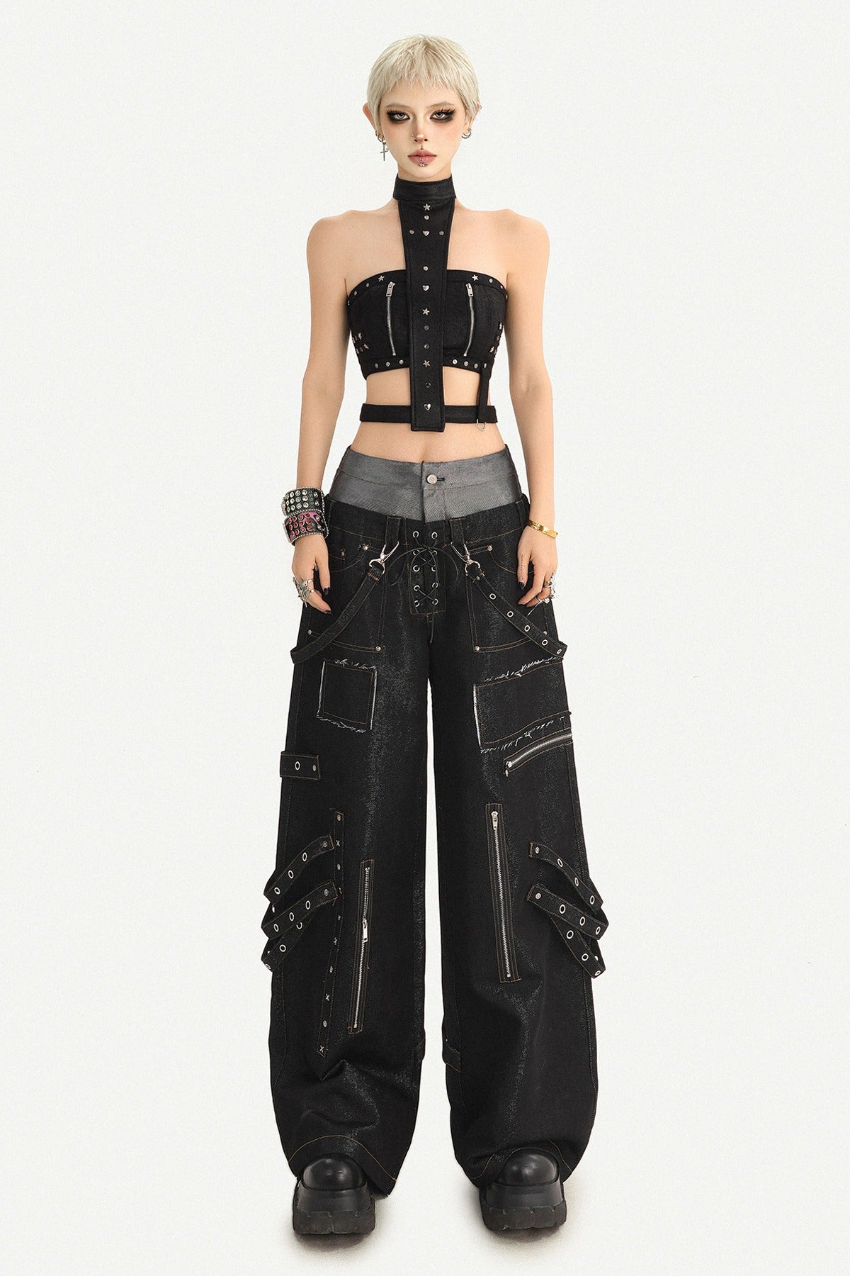 Punk Layered-Look Workwear Jeans