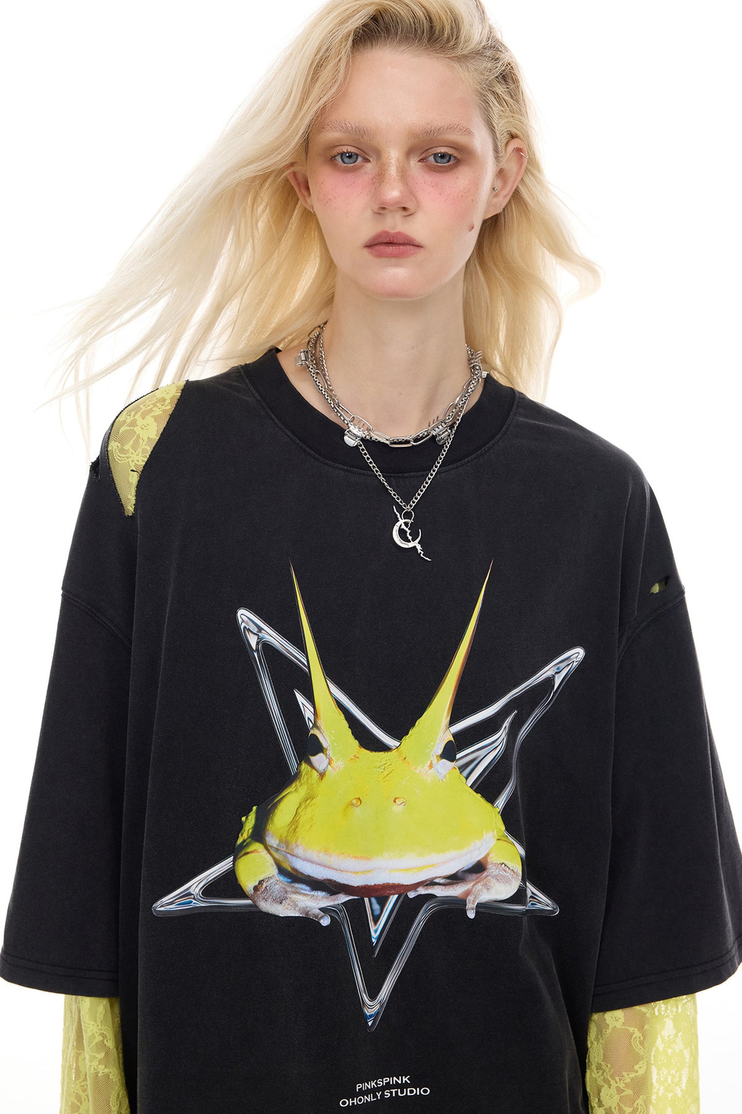 Rock Frog Distressed Irregular Hem T-Shirt
