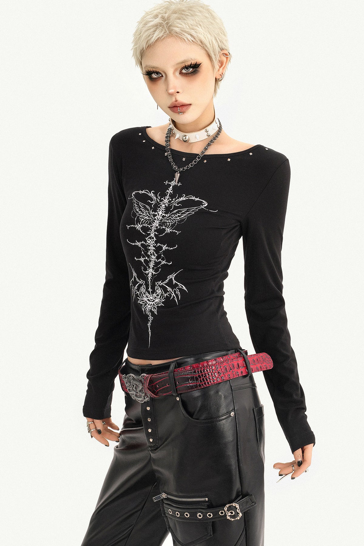 Studded Micro Flared Knife Leg Pants
