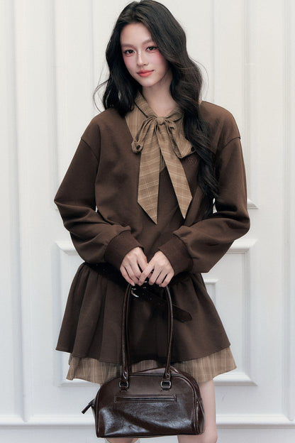 Plaid Tie Patchwork Layered-Look Dress