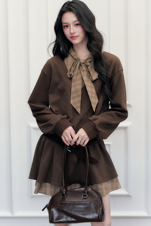 Plaid Tie Patchwork Layered-Look Dress