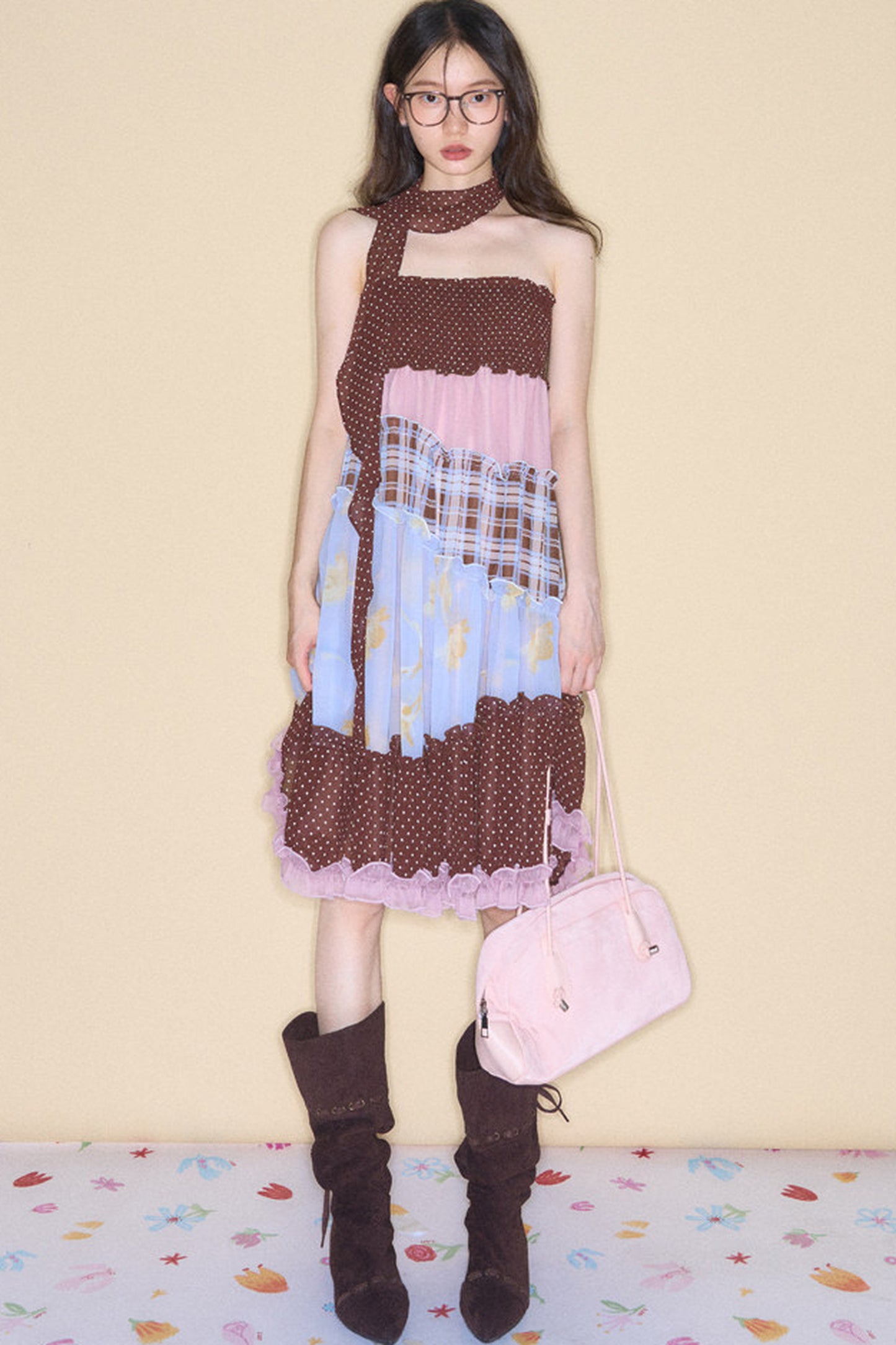 Brownie Tart Patchwork Tube Top Skirt