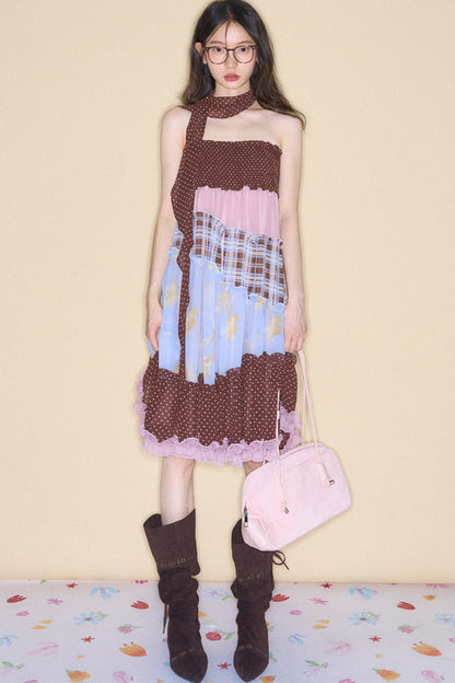 Brownie Tart Patchwork Tube Top Skirt