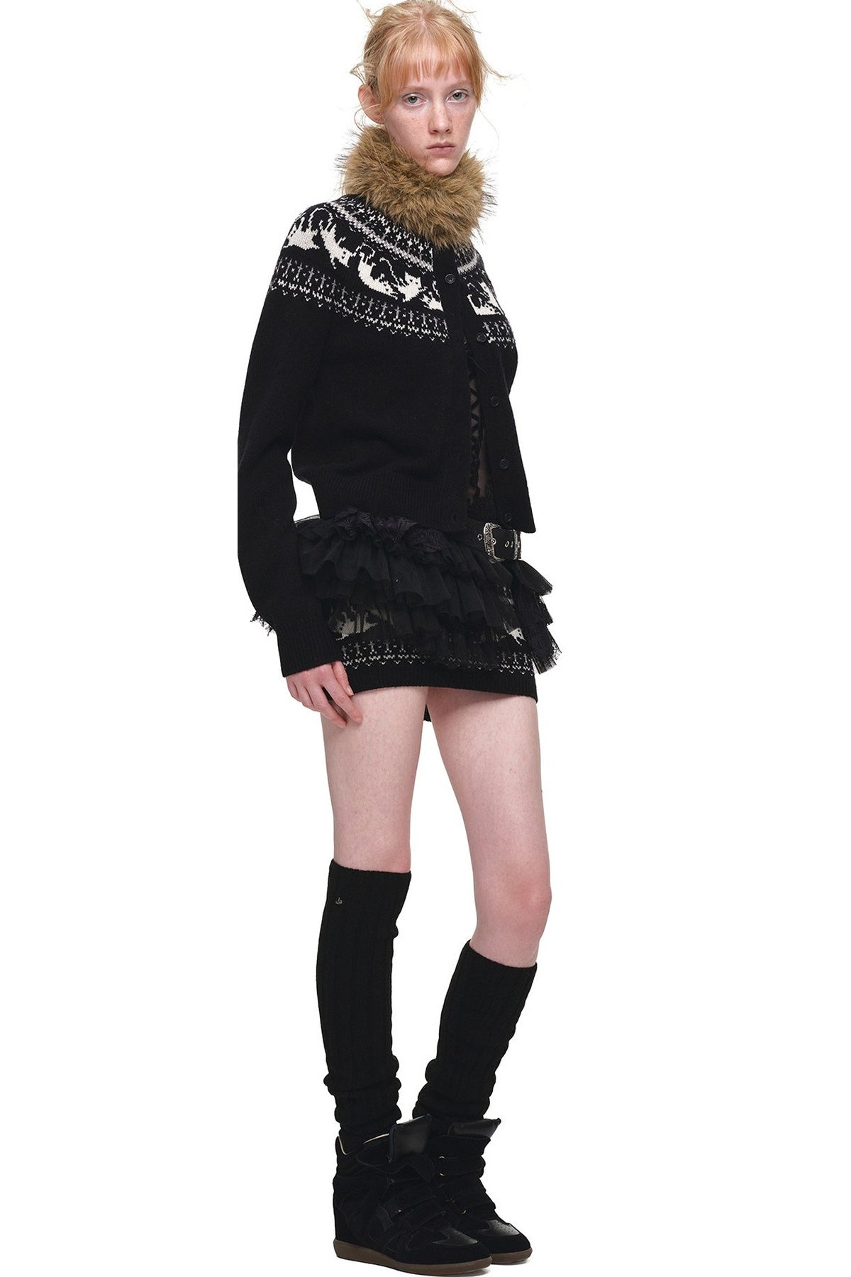 Cardigan jacquard con motivo a isole Fair Isle e gatti