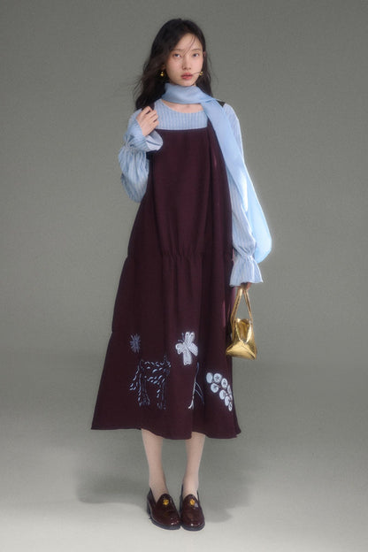 Moonlight Waterfall Long-Sleeve Ribbon Top and Skirt Set-Up