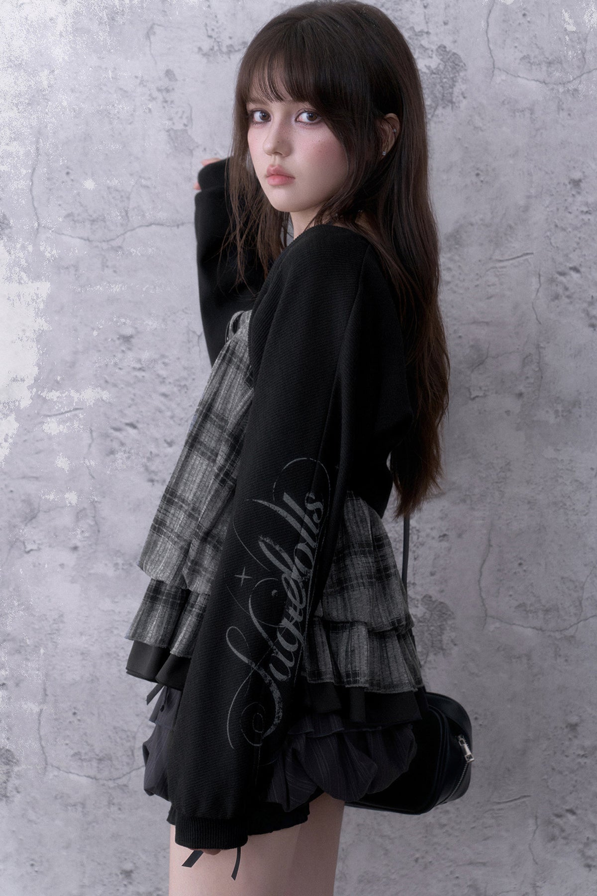 Dark Print Knitted Lantern Sleeve Cover-Up