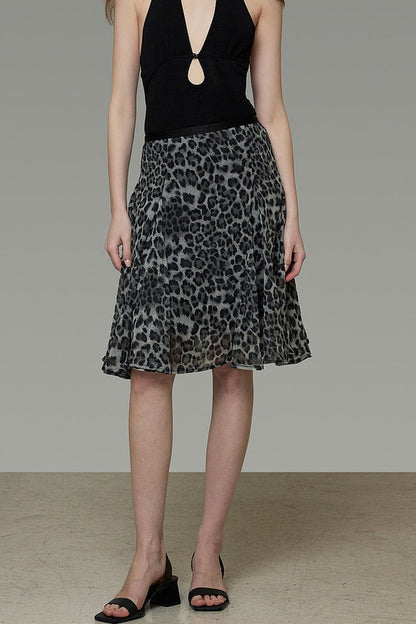 Gonna a trapezio con stampa leopardata