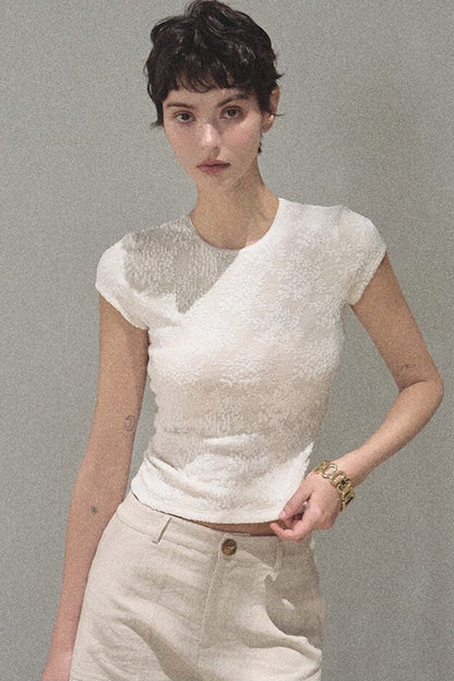 Lace Splice Short Sleeve Top