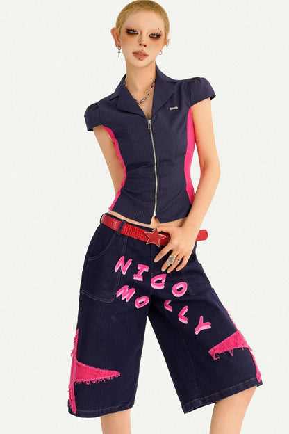 V-Neck Patchwork Blouse Set-Up
