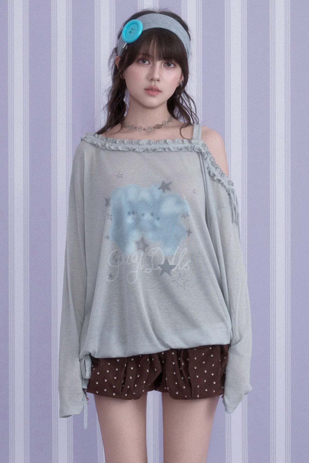 Hazy Bunny Off-Shoulder T-Shirt