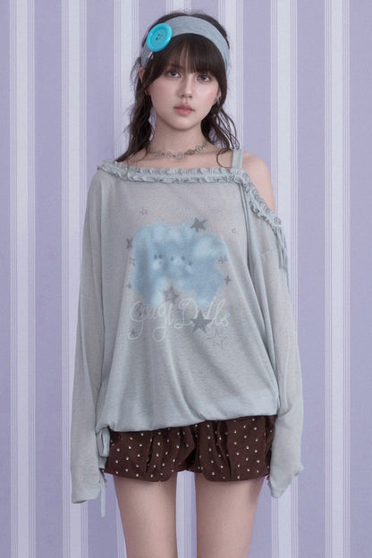 Hazy Bunny Off-Shoulder T-Shirt