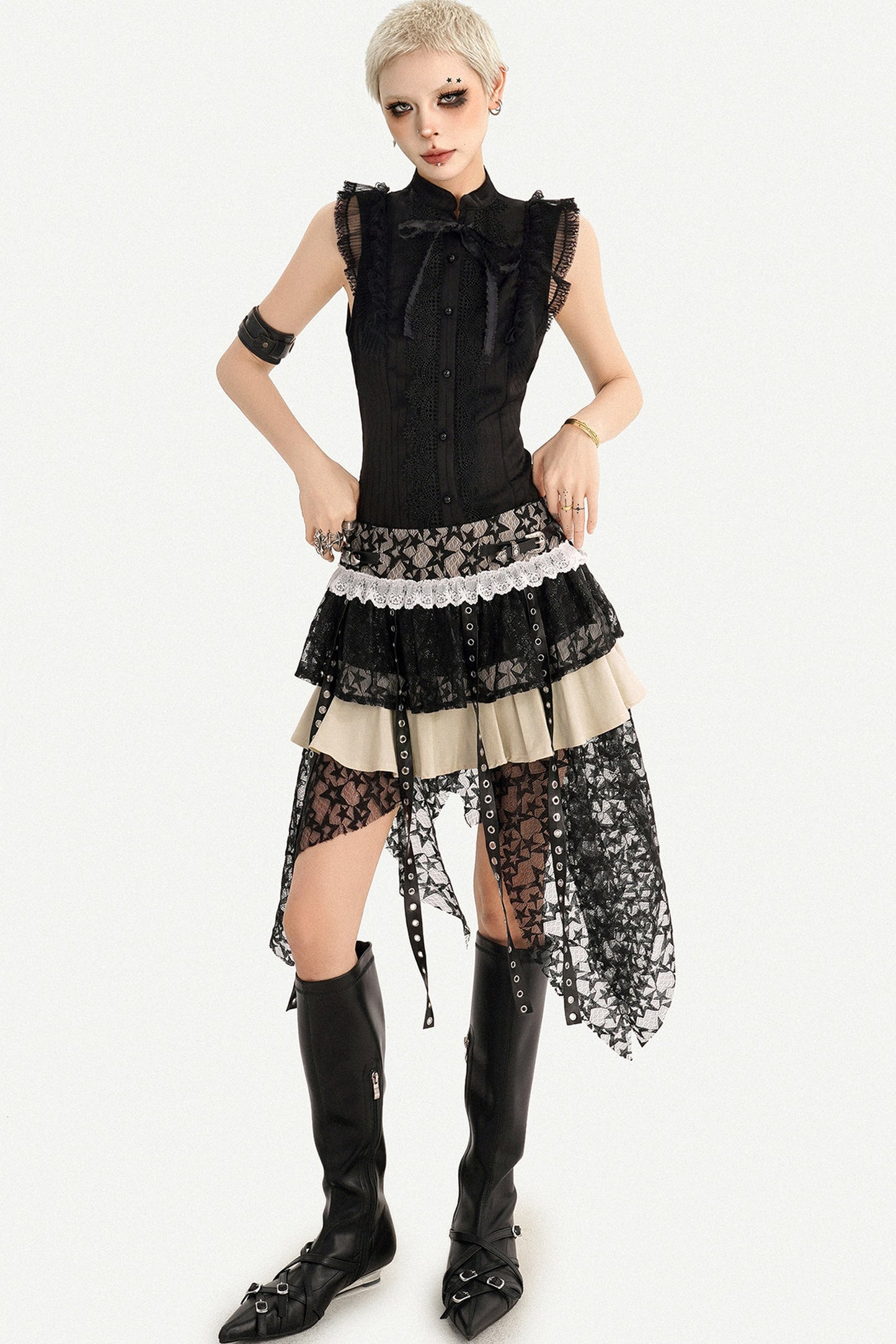Gothic Lace Patchwork Asymmetrical Skirt