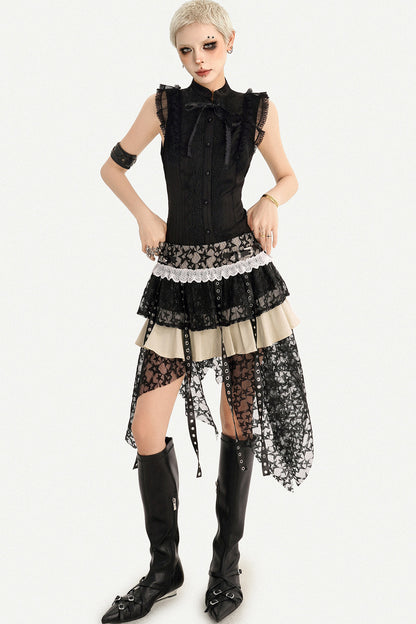 Gothic Lace Patchwork Asymmetrical Skirt