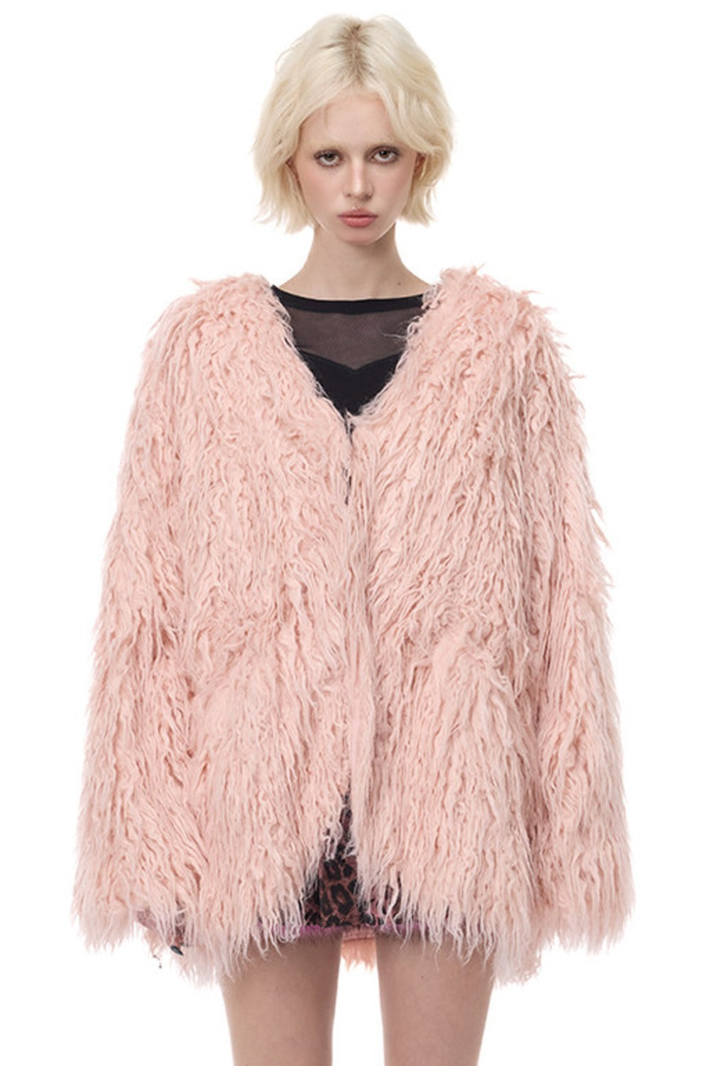 V-Neck Shaggy Contour Fur Jacket
