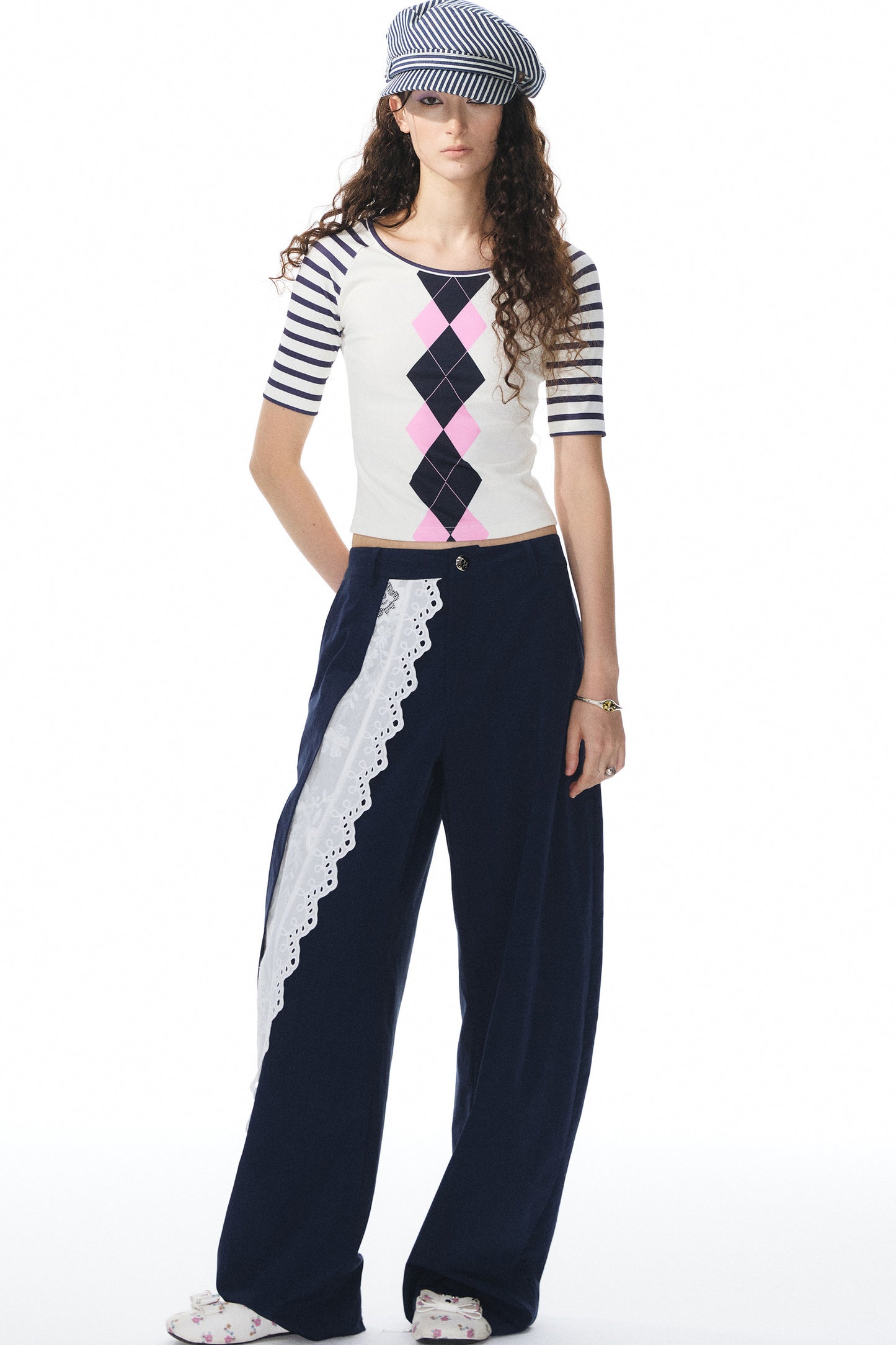 Navy Lace Trim Pants