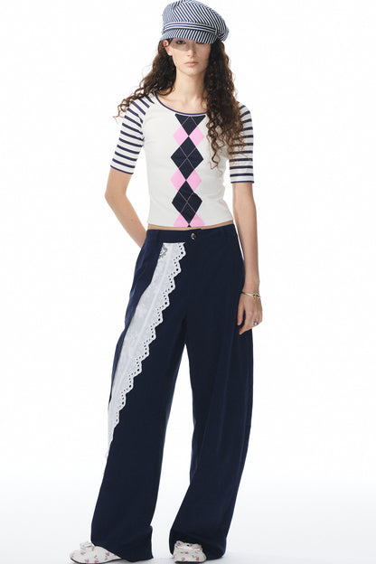 Navy Lace Trim Pants