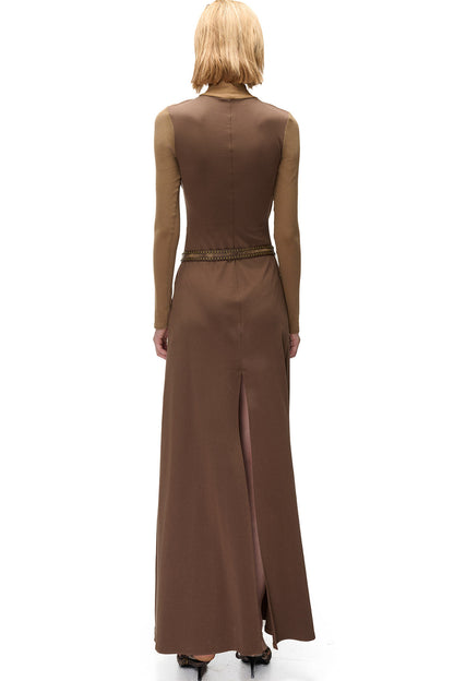 High-Elastic Spliced Pleated Long Dress