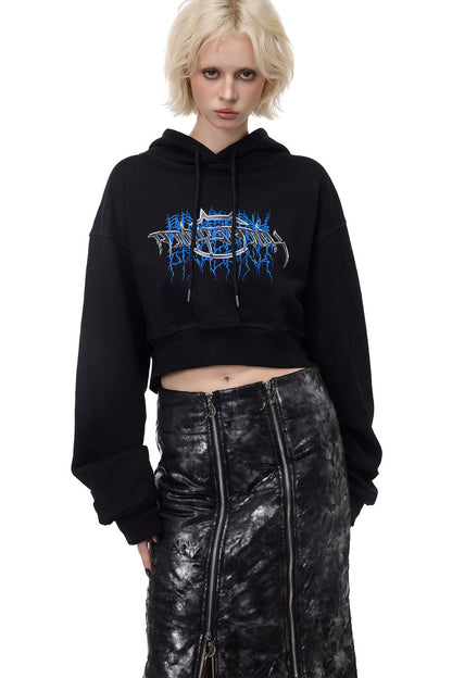 Thorn Print Open Back Cropped Hoodie