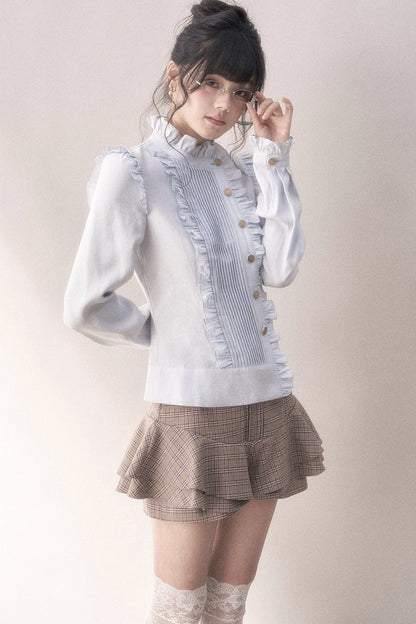Multi-Layered Ruffled Brown Plaid Skirt