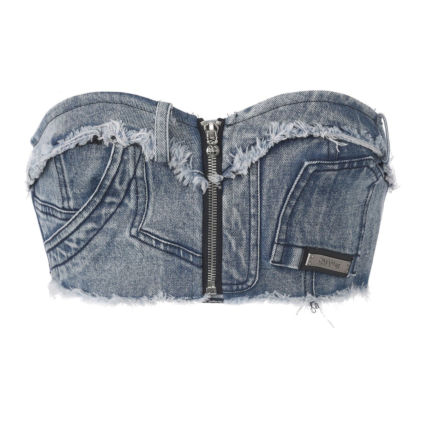 Strapless Denim Tube Top and Jeans Set-Up