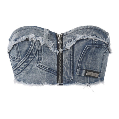 Strapless Denim Tube Top and Jeans Set-Up