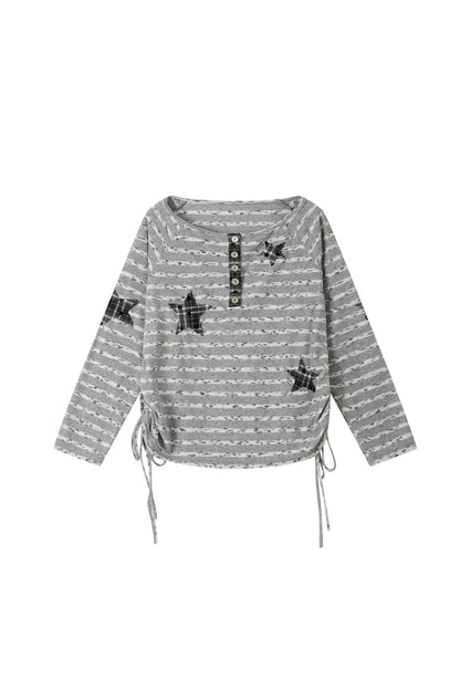 Striped Off-Shoulder Long-Sleeve T-Shirt