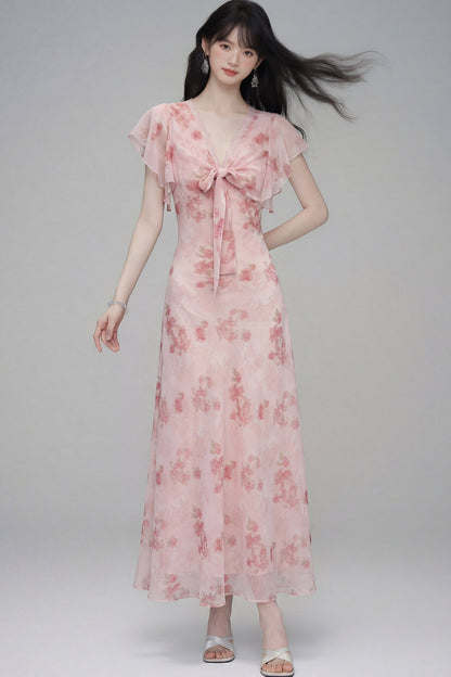 Pink Cherry Rose Floral Dress