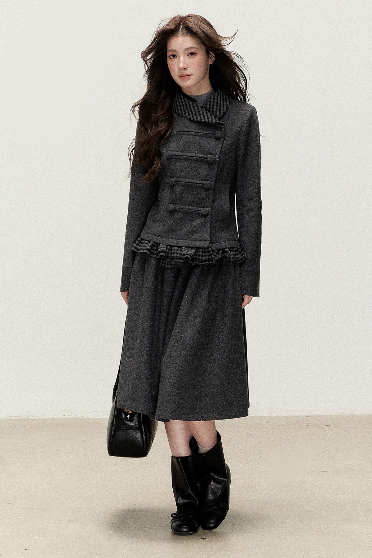 Preppy Double-Breasted Jacket and Skirt Set-Up