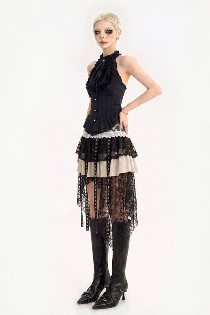 Irregular Hem Gothic Ruffle Top