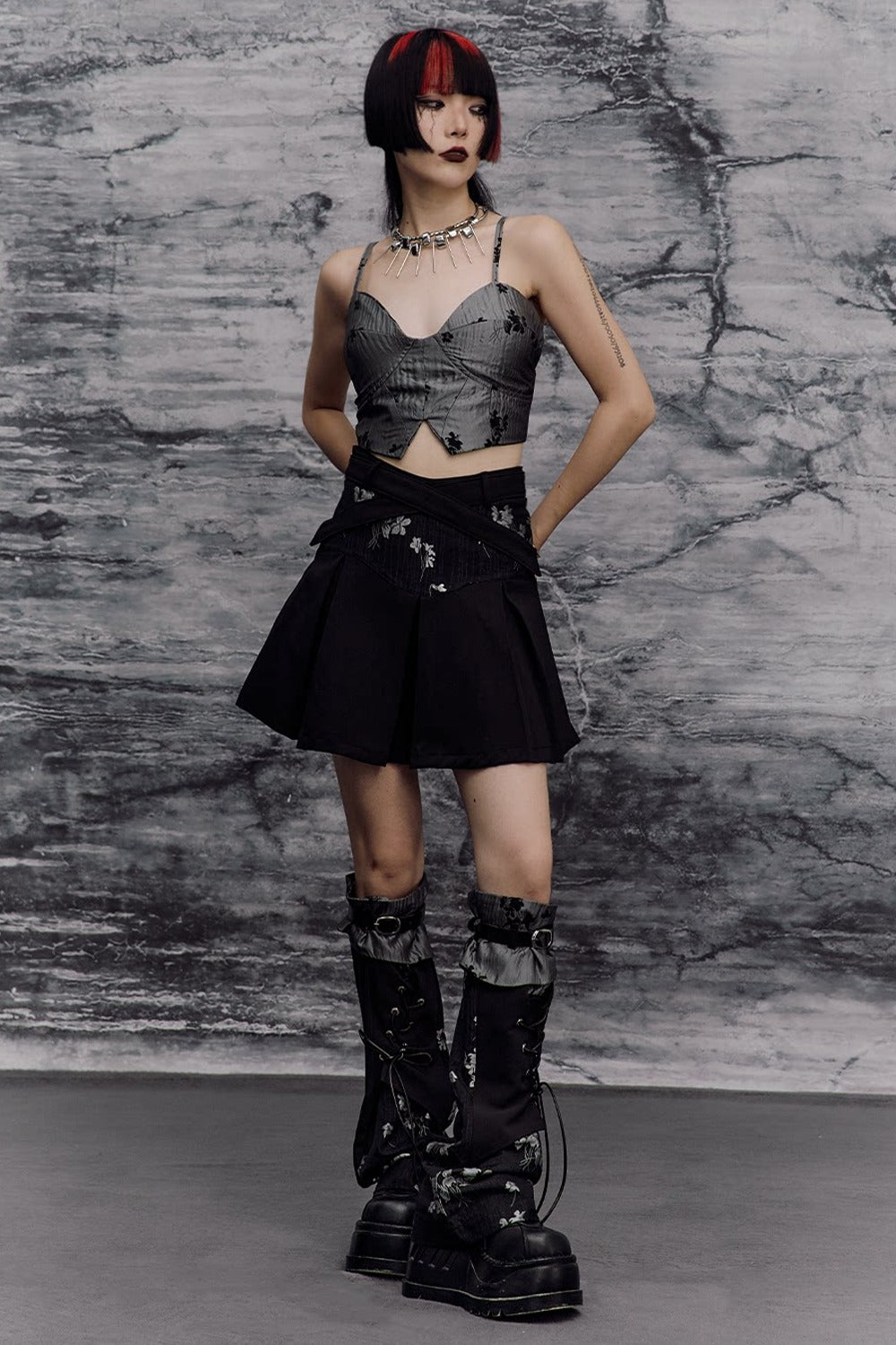 New Chinese-Style Punk Jacquard Pleated Skirt