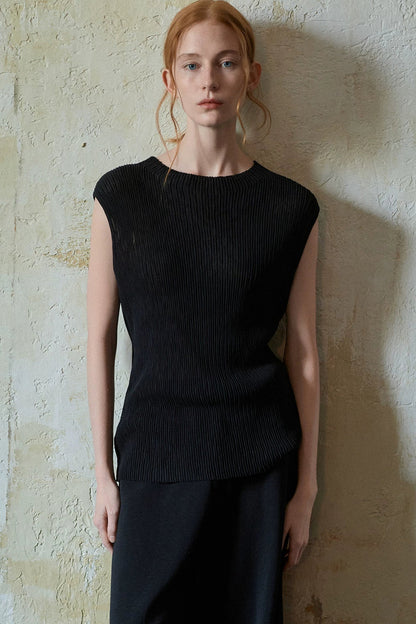 Black Linen Knitted T-Shirt