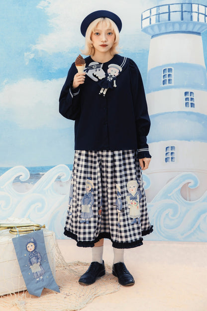 Black White Check Hand-Painted Lace Skirt