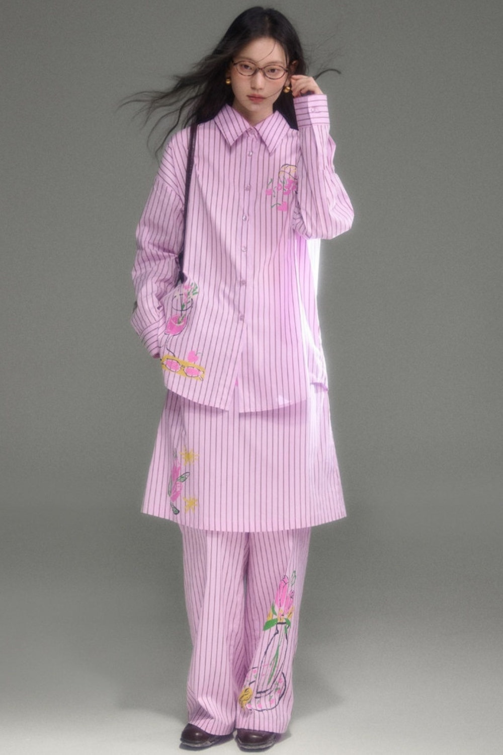 Holiday Striped Long-Sleeve Shirt and Pants Set-Up