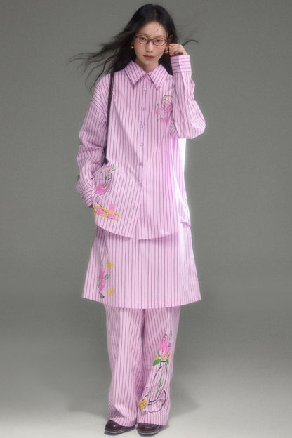 Holiday Striped Long-Sleeve Shirt and Pants Set-Up