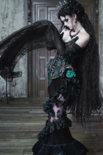 Gothic Embroidered Velvet Mermaid Skirt