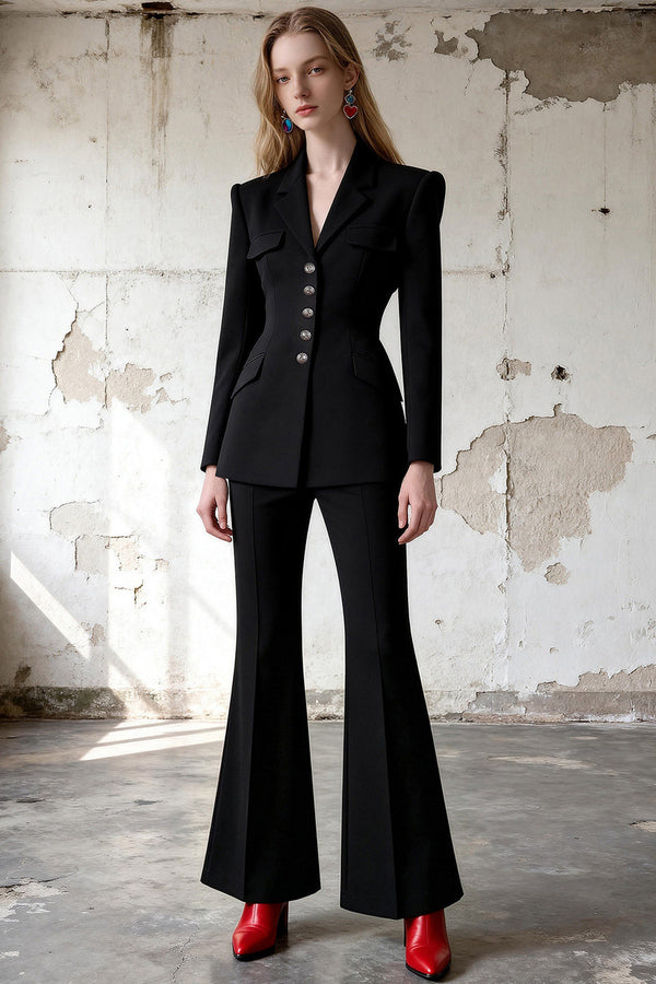 Diamond Button Blazer Flared Pants Set