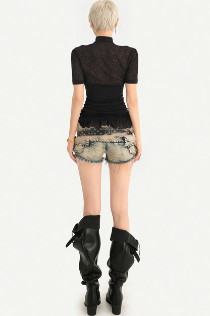 Gothic Patchwork Lace Print Short-Sleeved T-Shirt