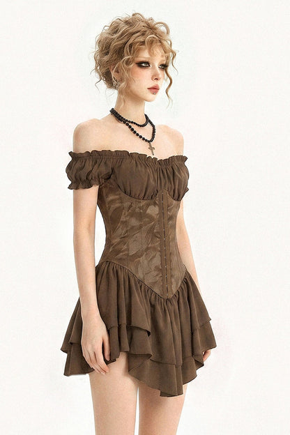 Gotisches schulterfreies Korsett-Minikleid mit Stufen