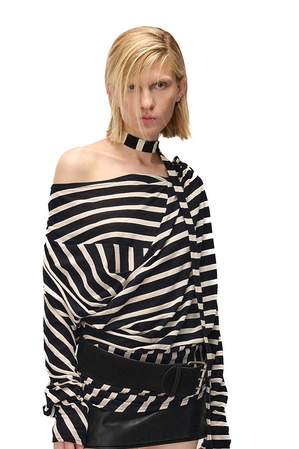 Asymmetrical Striped Long-Sleeve T-Shirt