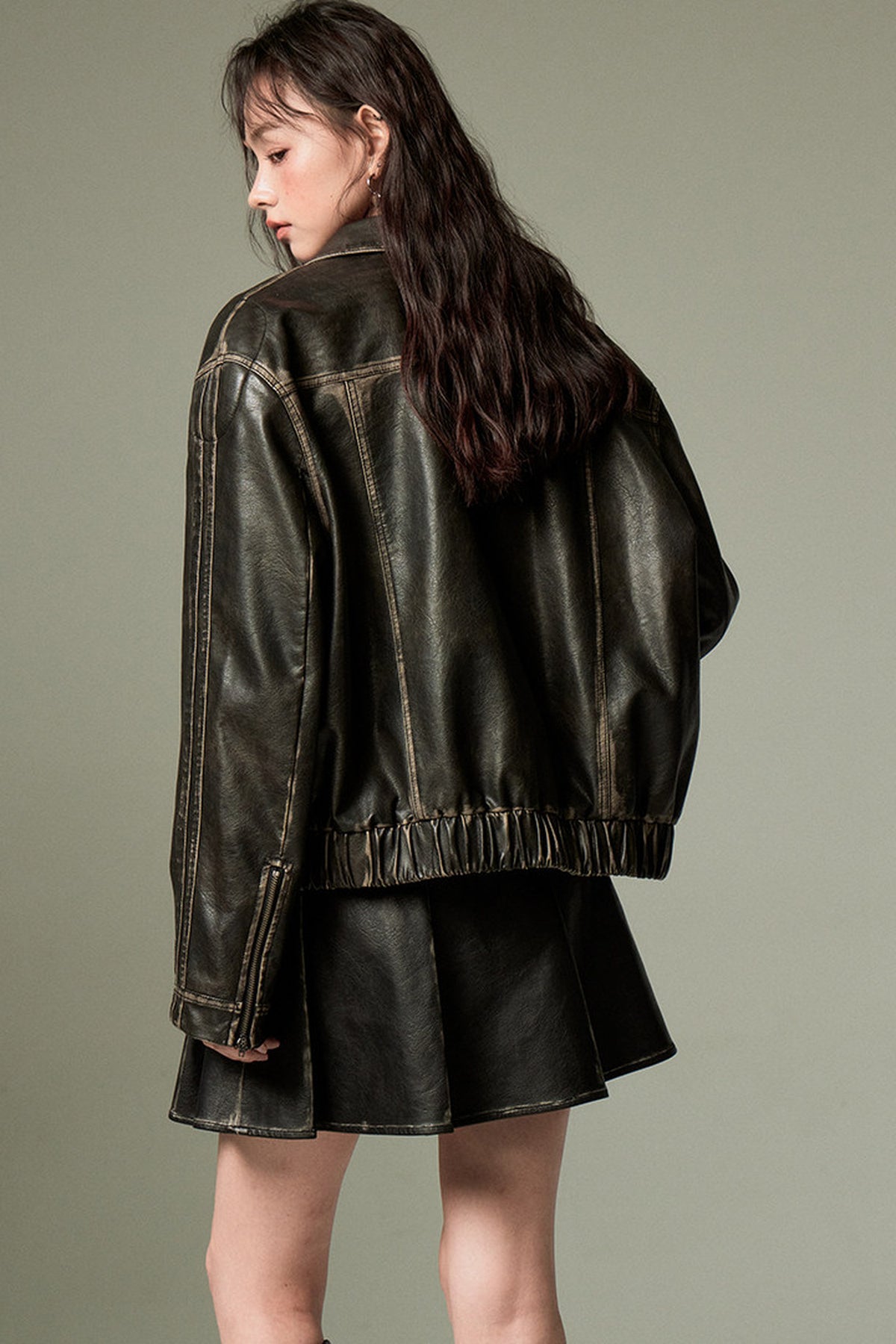 Distressed Bow Leather Jacket
