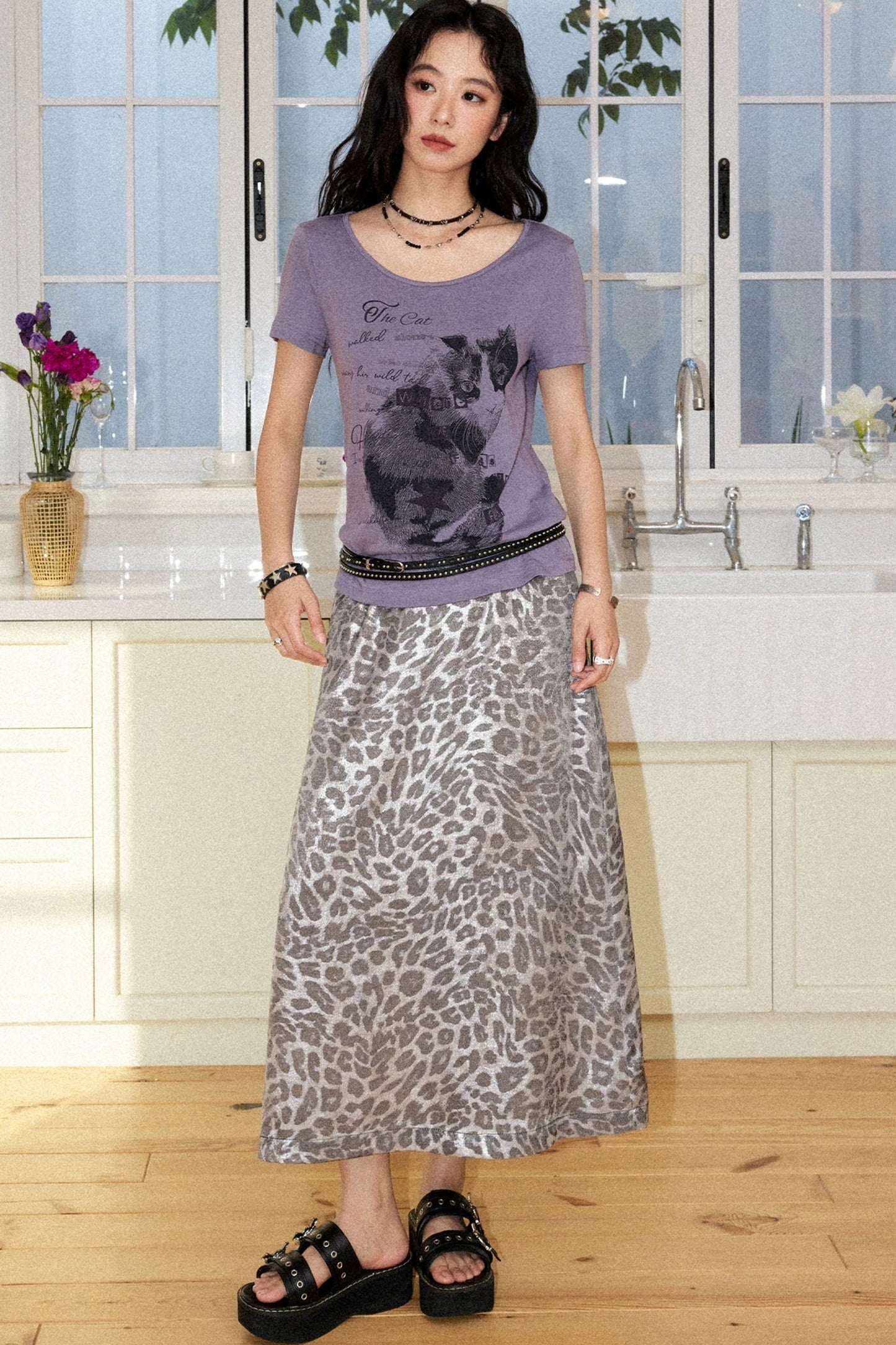 Retro Leopard A-Line Skirt
