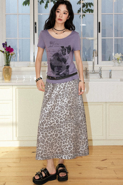 Retro Leopard A-Line Skirt