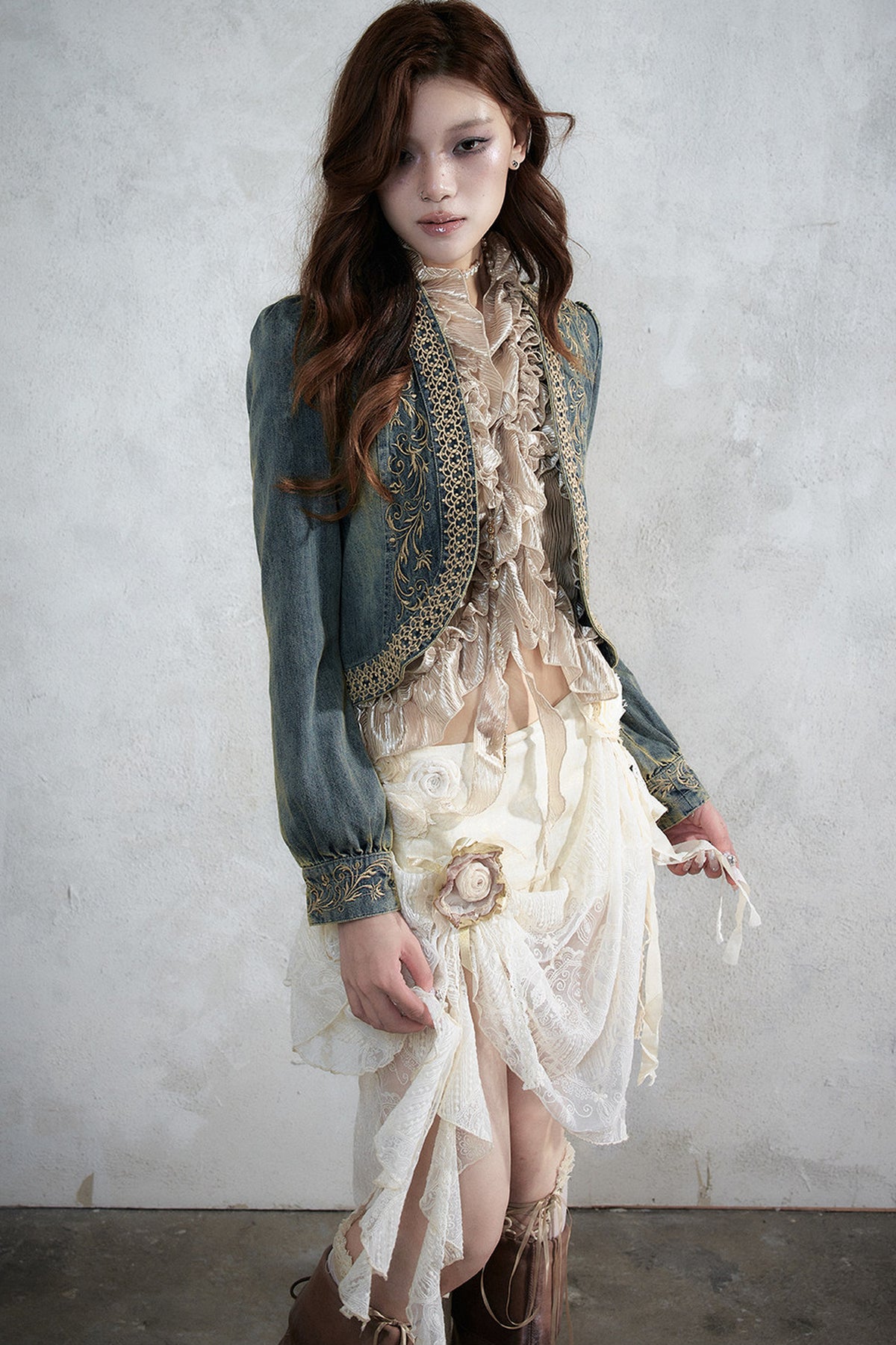 Distressed Embroidered Denim Jacket