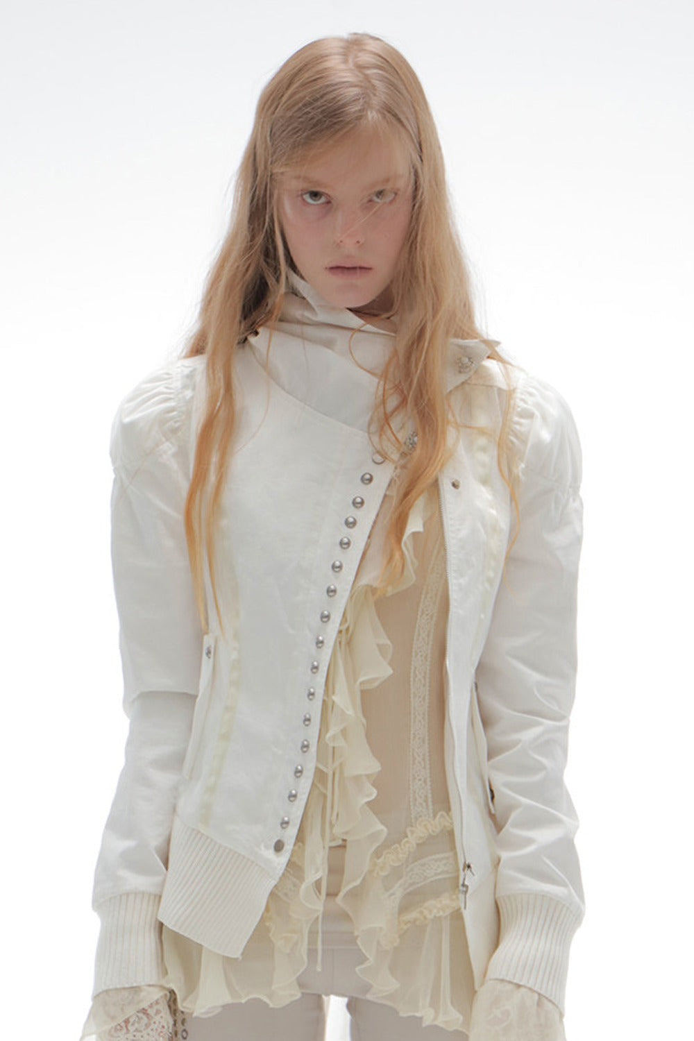 Asymmetrical High-Neck Court-Style Jacket