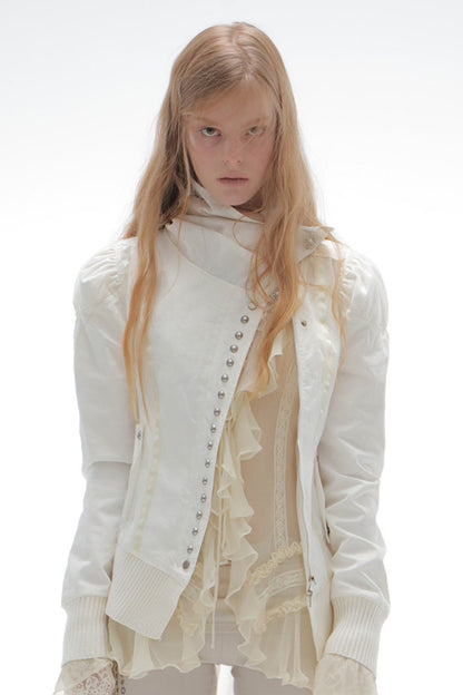 Asymmetrical High-Neck Court-Style Jacket