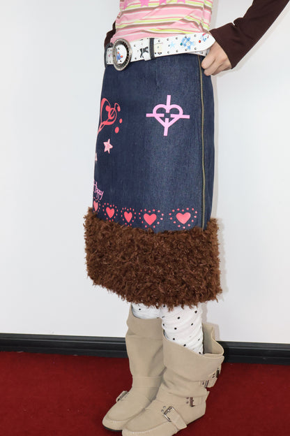 Heart Key A-Line Denim Skirt