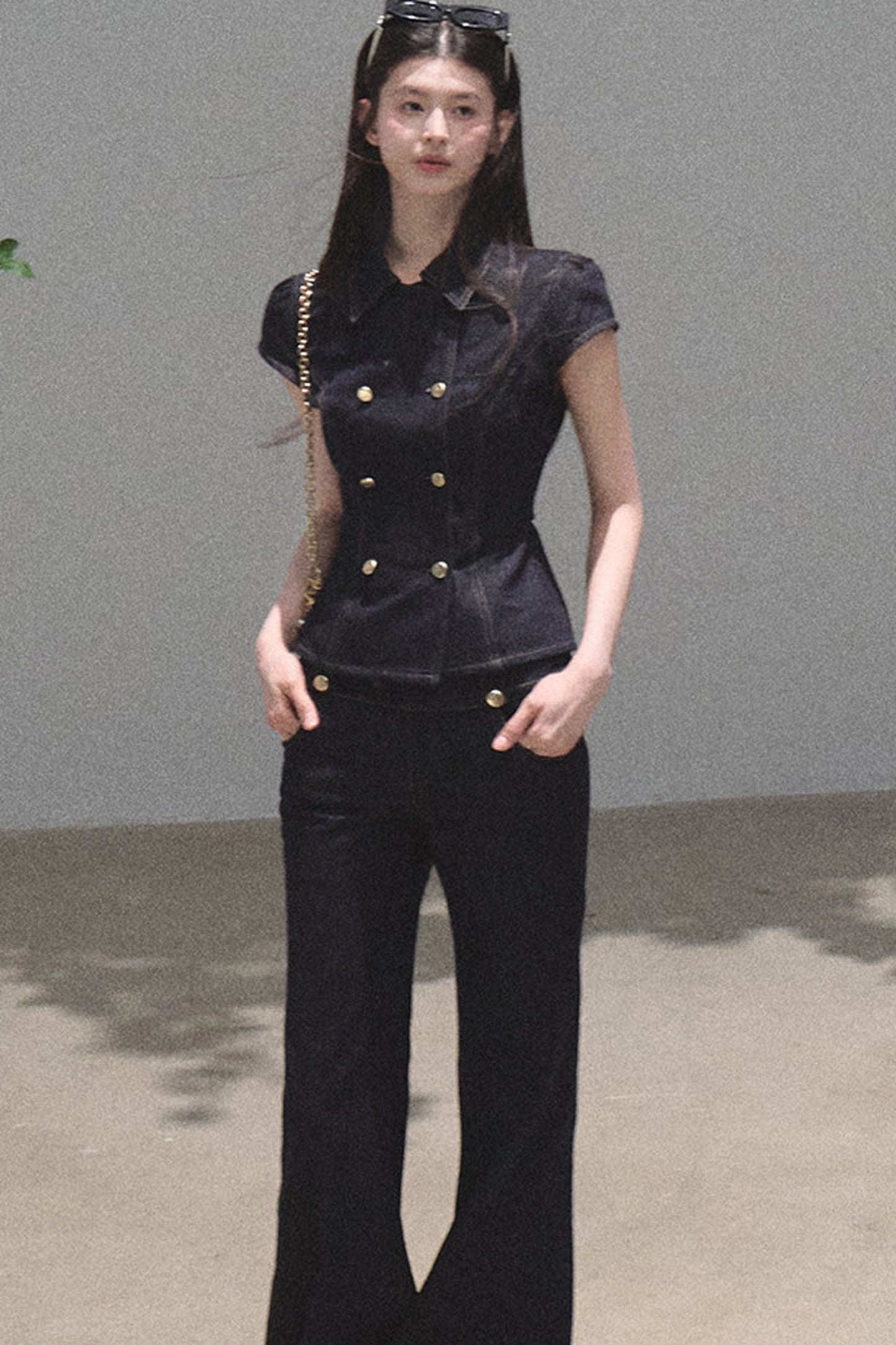 Retro Denim Waist-Cinching Dress Set-Up